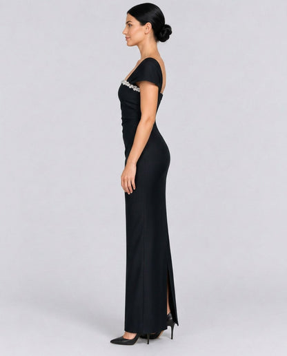 Off Shoulder Embellished Maxi Dress