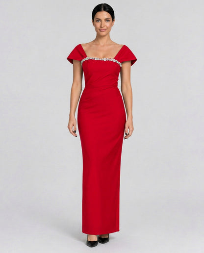 Off Shoulder Embellished Maxi Dress