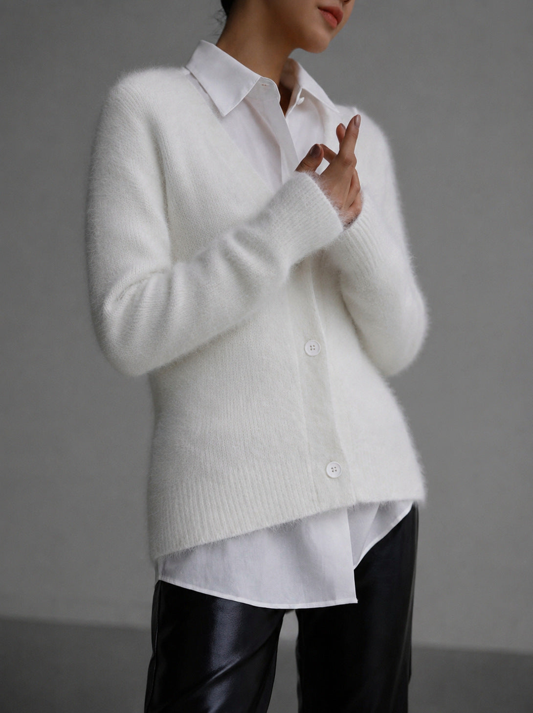 V Neck Button Front Knit Cardigan