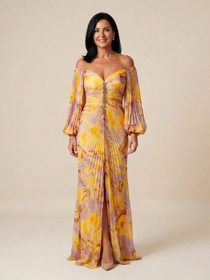Off Shoulder Pleated Maxi Dress
