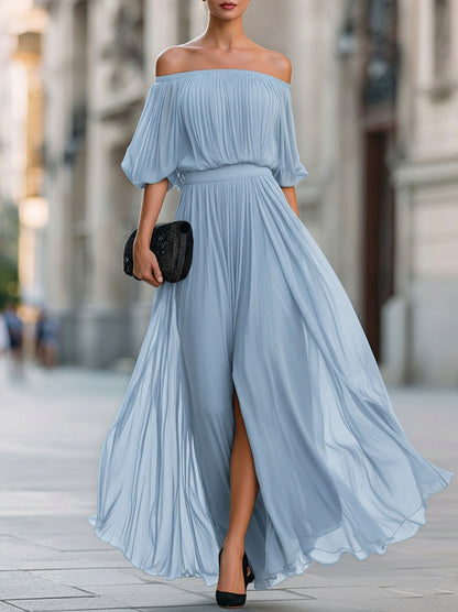Off Shoulder Pleated Maxi Dress