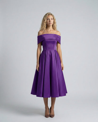 Off Shoulder Pleated Midi Dress