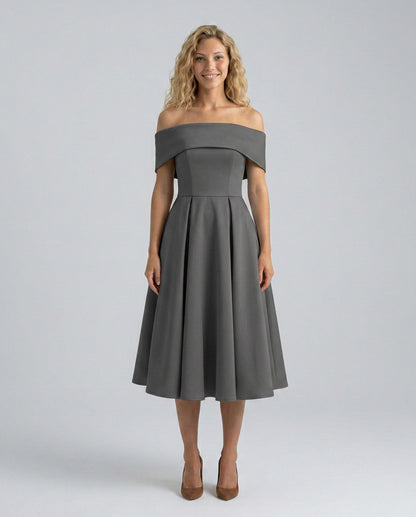 Off Shoulder Pleated Midi Dress