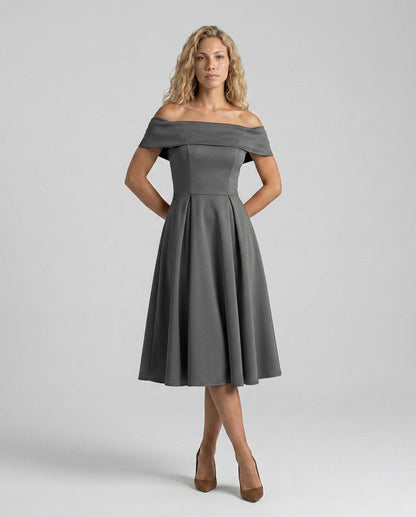 Off Shoulder Pleated Midi Dress
