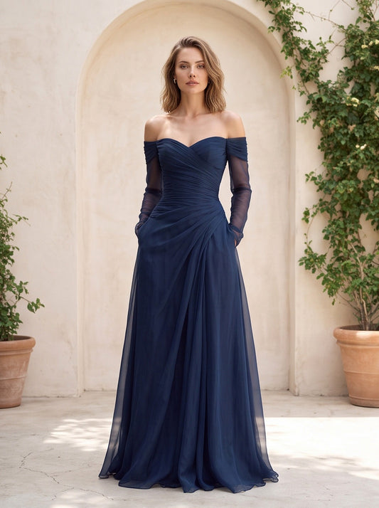 Off Shoulder Ruched Maxi Dress