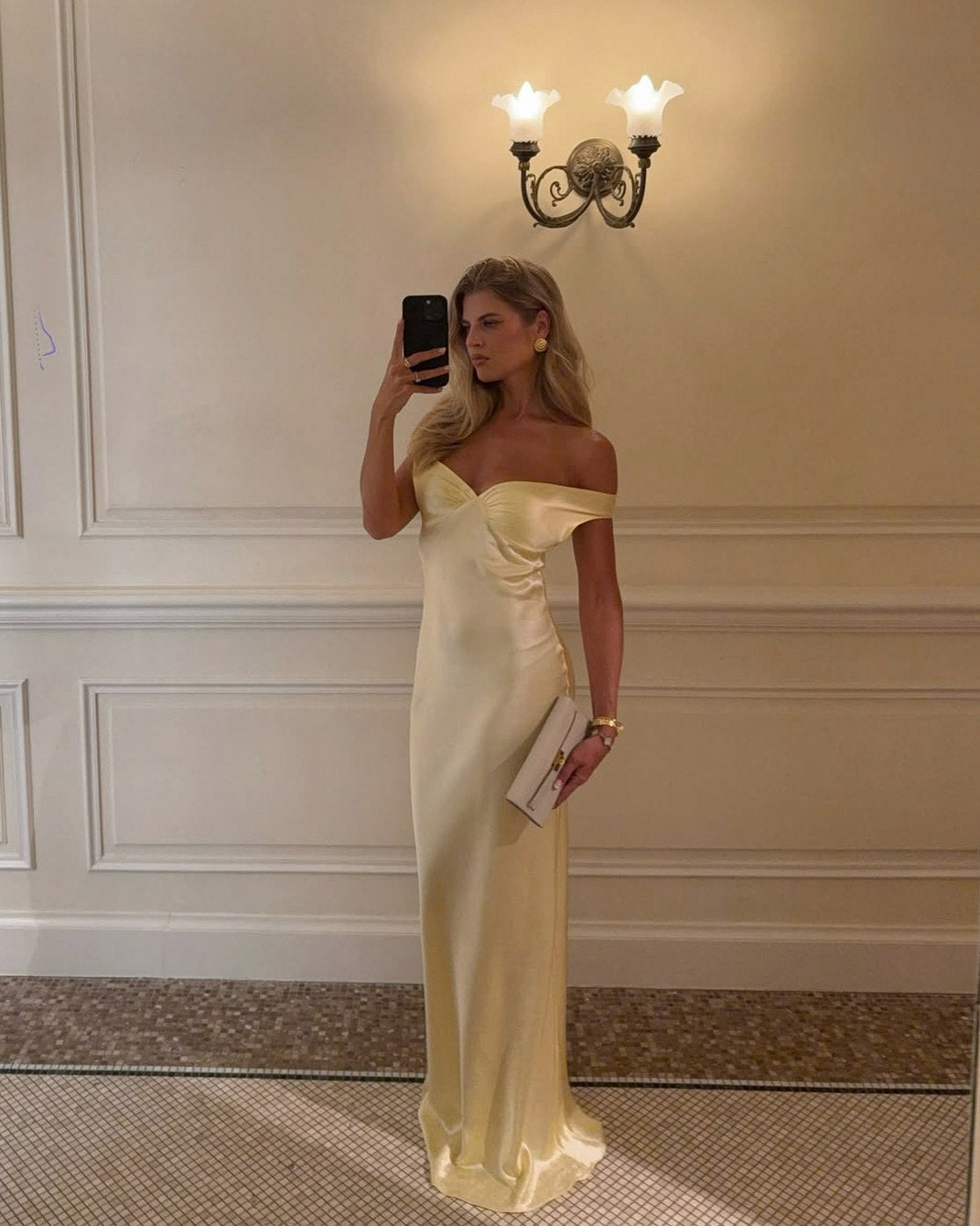 Satin Off Shoulder Sweetheart Maxi Dress