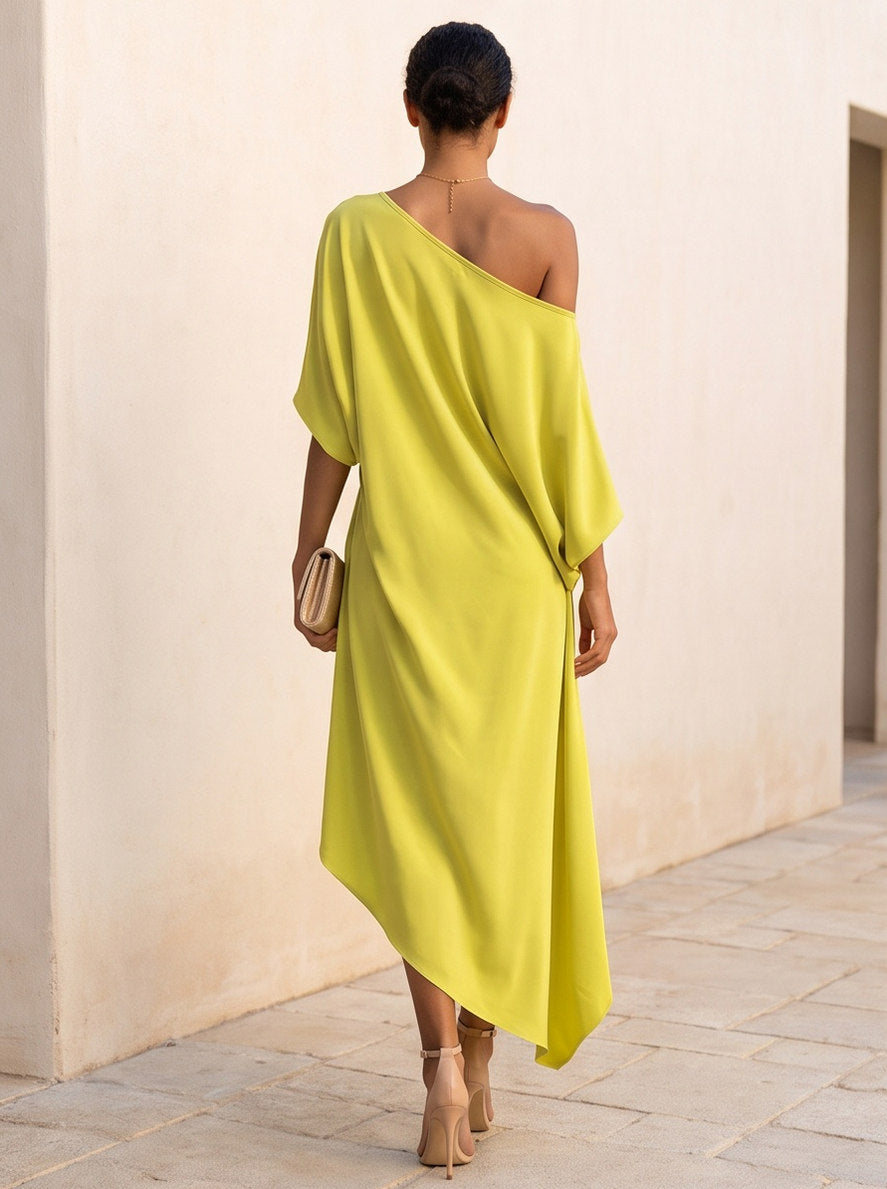 One Shoulder Batwing Sleeve Midi Dress