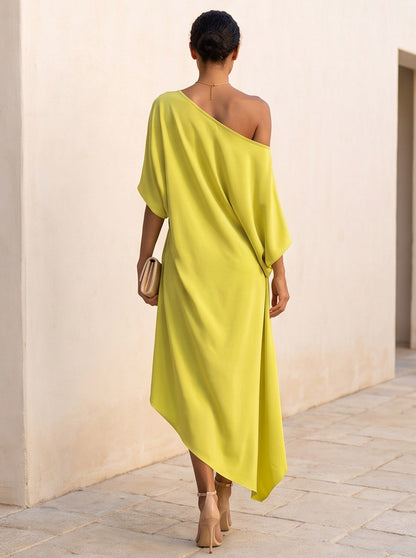 One Shoulder Batwing Sleeve Midi Dress