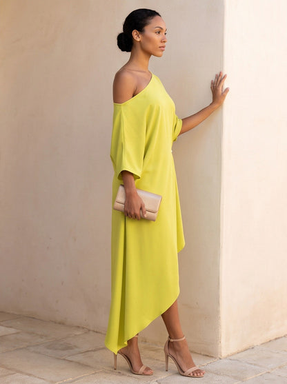 One Shoulder Batwing Sleeve Midi Dress