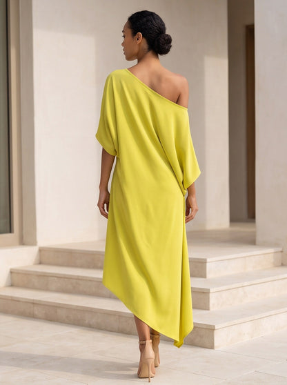 One Shoulder Batwing Sleeve Midi Dress