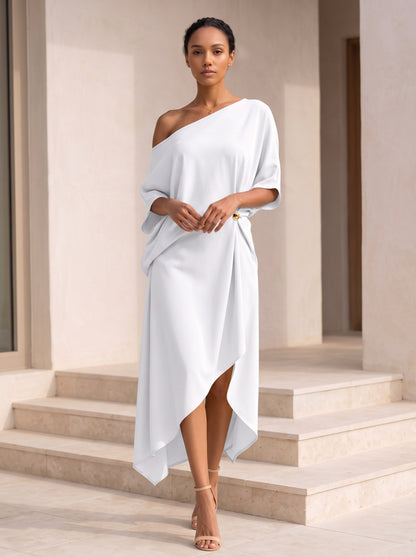 One Shoulder Batwing Sleeve Midi Dress