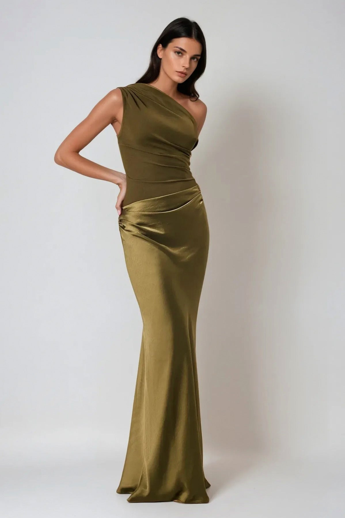 One Shoulder Ruched Maxi Dress