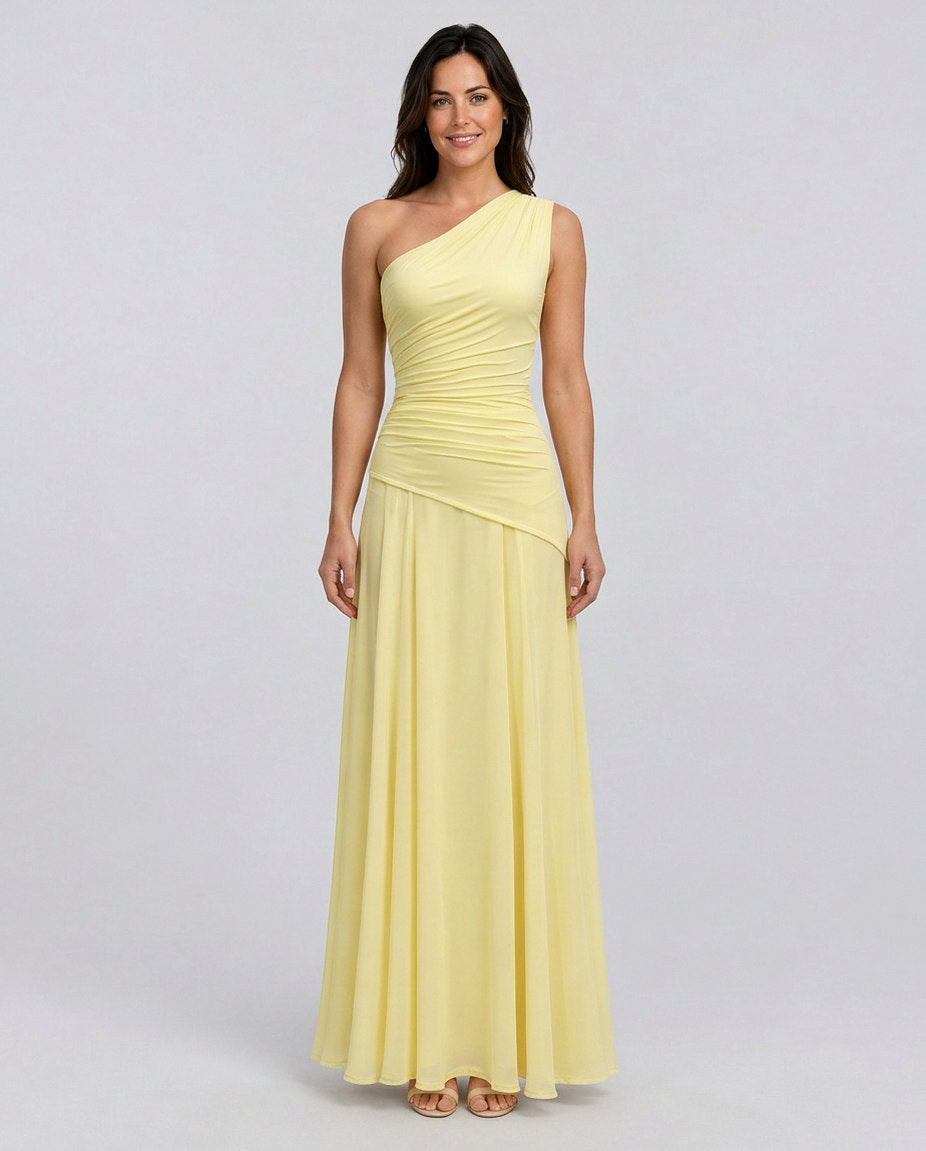 One Shoulder Ruched Maxi Dress