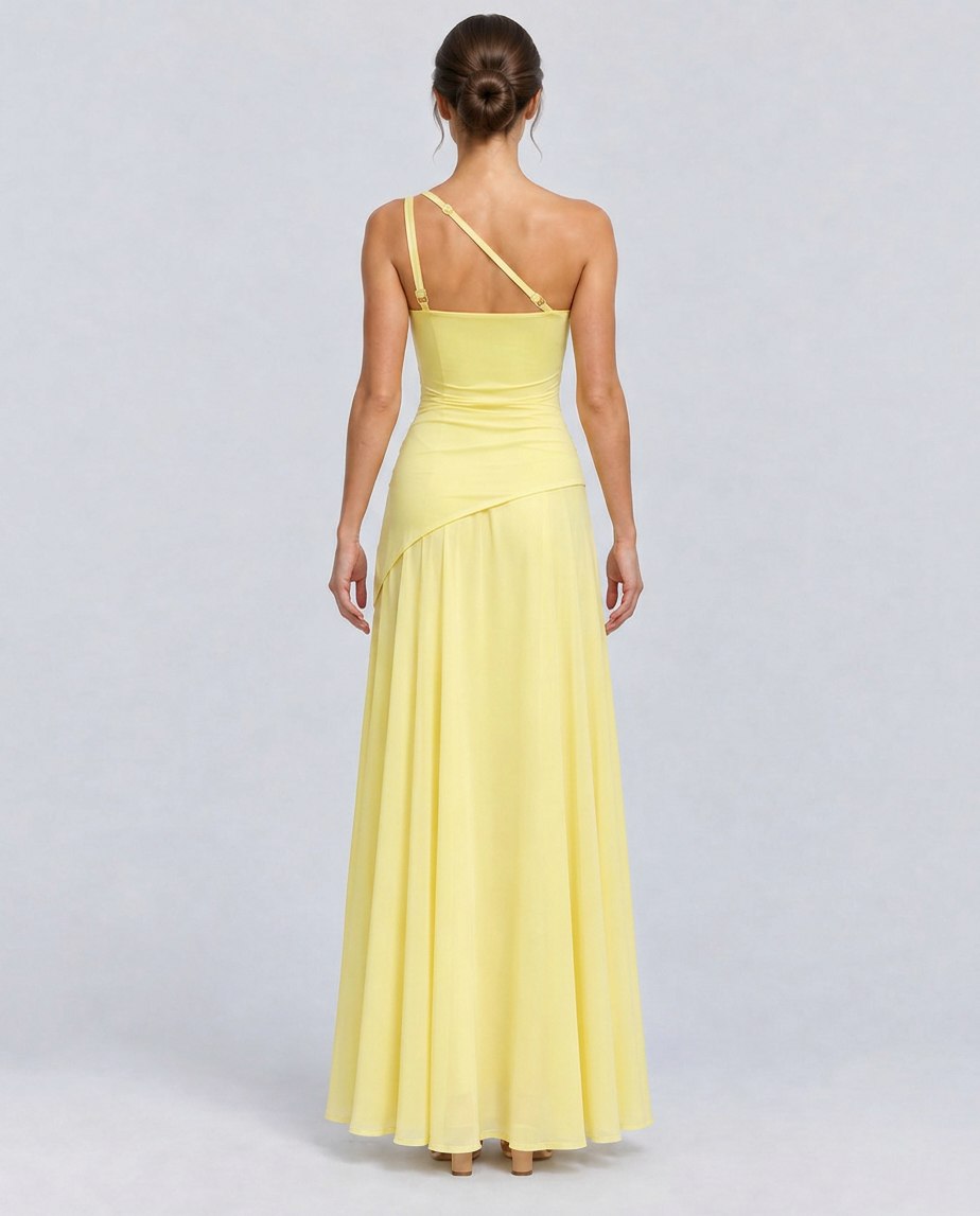 One Shoulder Ruched Maxi Dress