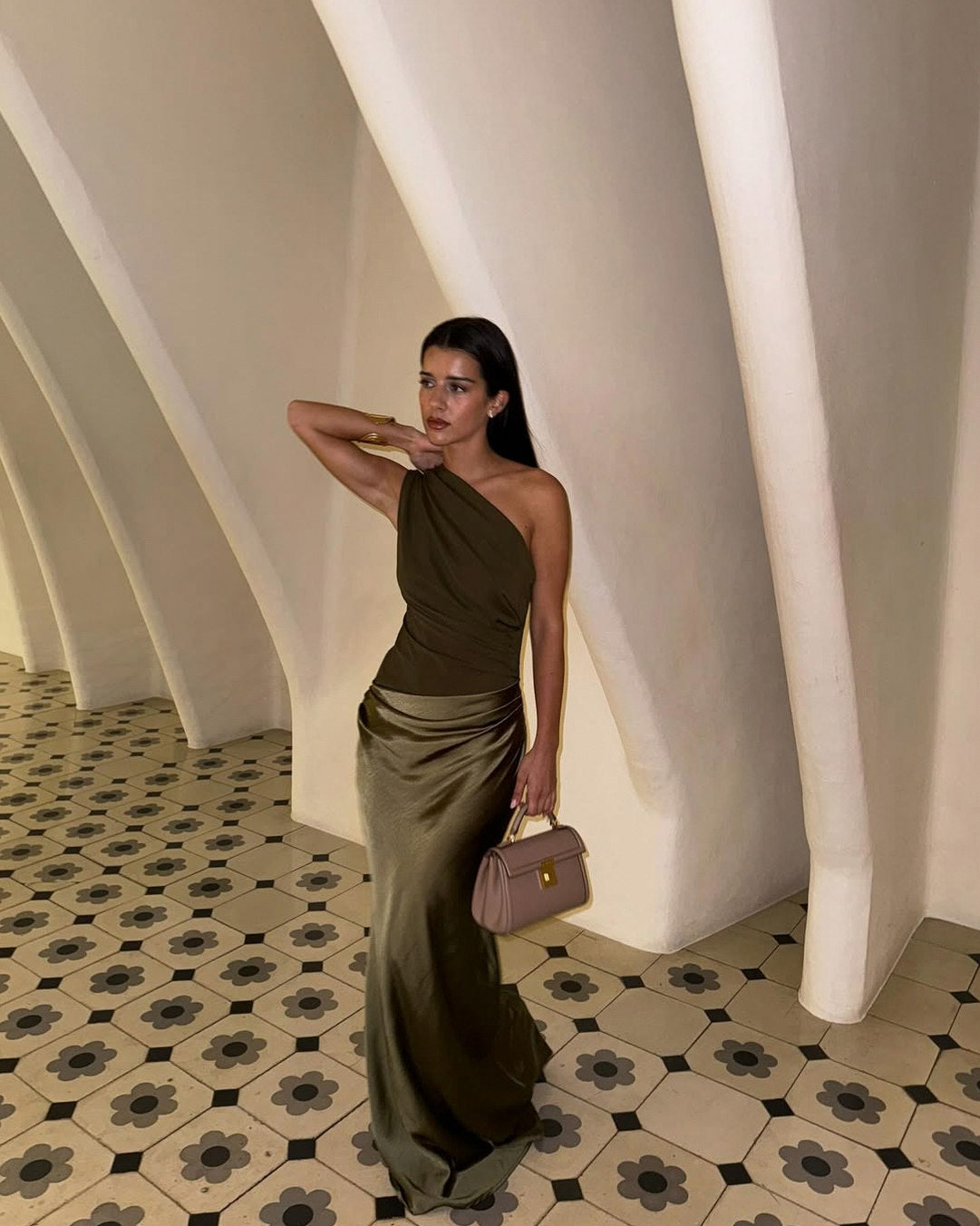 One Shoulder Ruched Maxi Dress