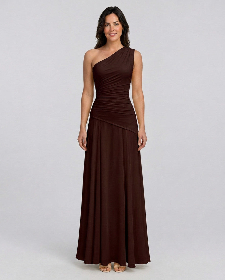 One Shoulder Ruched Maxi Dress