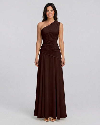One Shoulder Ruched Maxi Dress