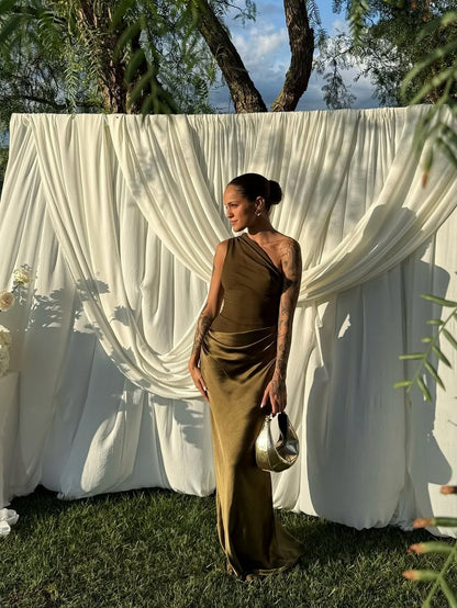 One Shoulder Ruched Maxi Dress