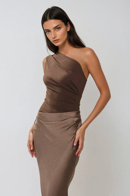 One Shoulder Ruched Maxi Dress
