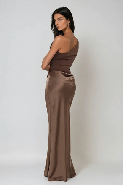 One Shoulder Ruched Maxi Dress