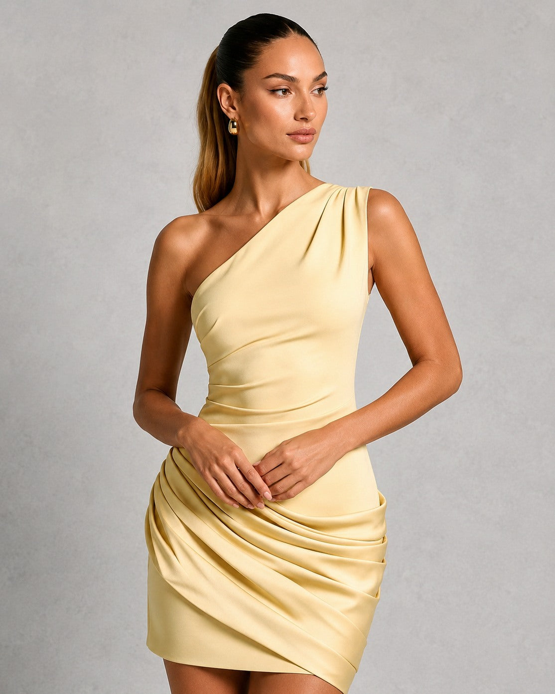 One Shoulder Ruched Mini Dress