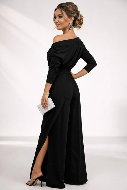 One Shoulder Ruched Wide Leg Jumpsuit