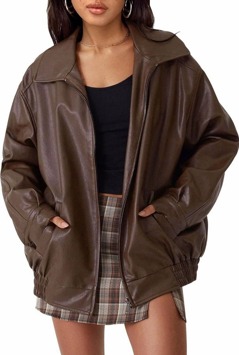 Oversized Faux Leather Bomber Jacket