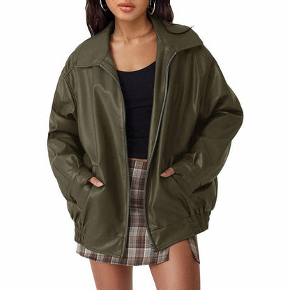 Oversized Faux Leather Bomber Jacket