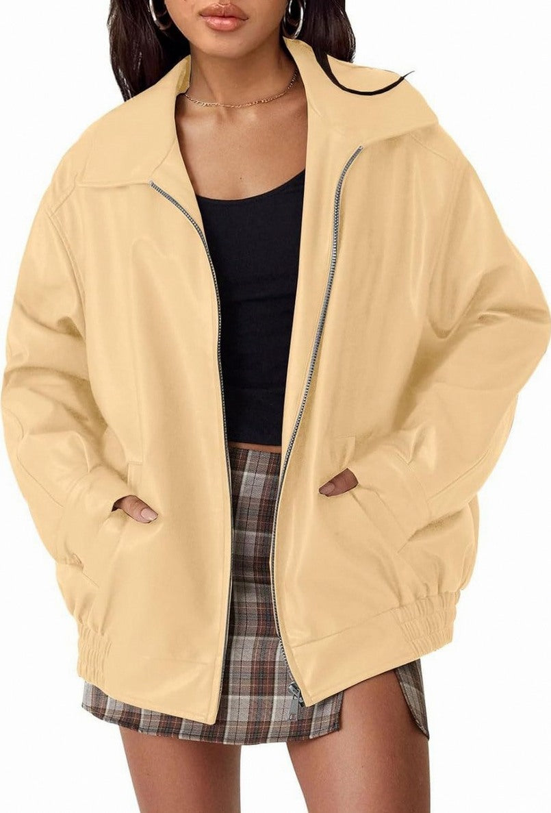 Oversized Faux Leather Bomber Jacket