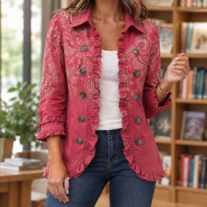 Paisley Ruffle Button Front Jacket