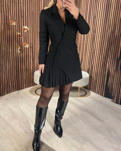 Pleated Button Front Blazer Dress