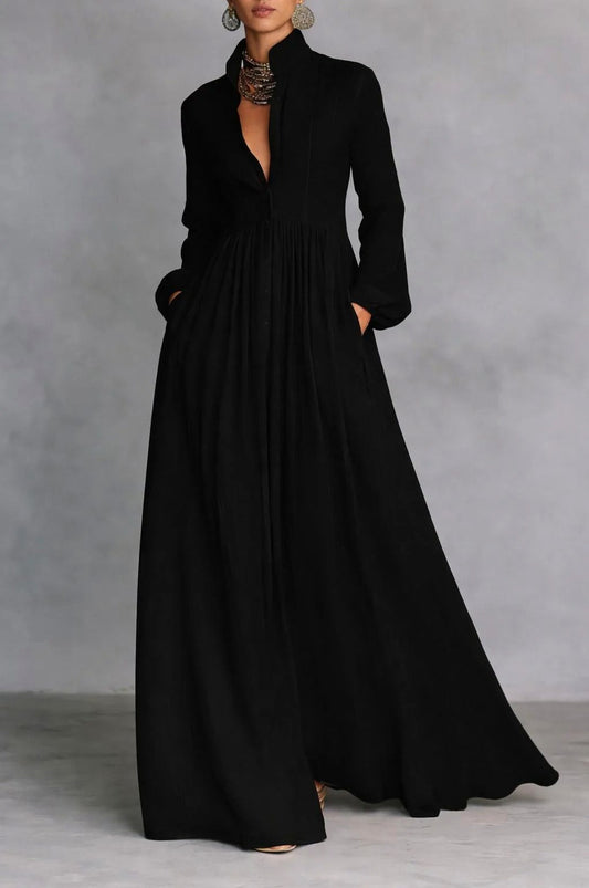 Pleated Button Front Maxi Dress