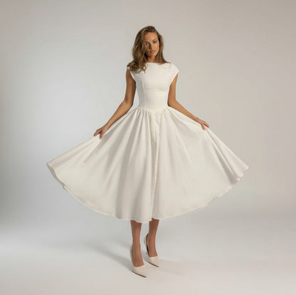 Pleated Cap Sleeve Midi Dress