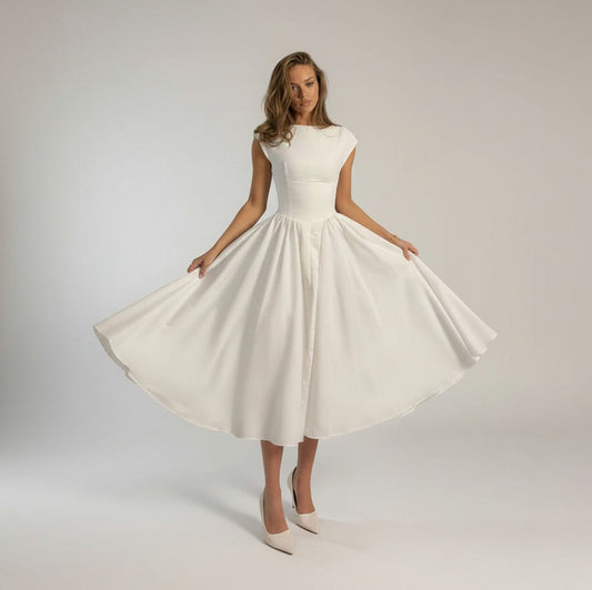 Pleated Cap Sleeve Midi Dress