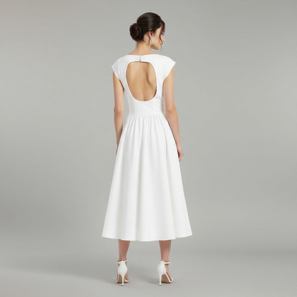 Pleated Cap Sleeve Midi Dress