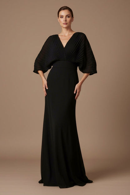 Pleated Cape Sleeve Maxi Dress