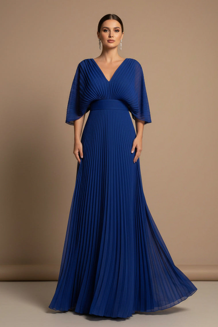 Pleated Cape Sleeve Maxi Dress