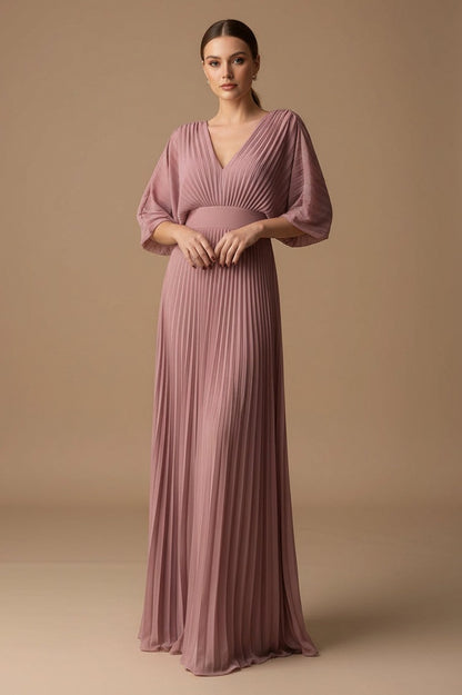 Pleated Cape Sleeve Maxi Dress