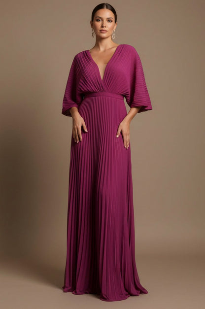 Pleated Cape Sleeve Maxi Dress