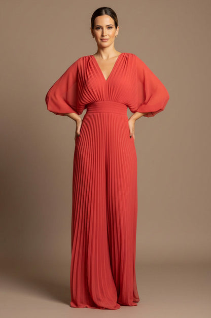 Pleated Cape Sleeve Maxi Dress