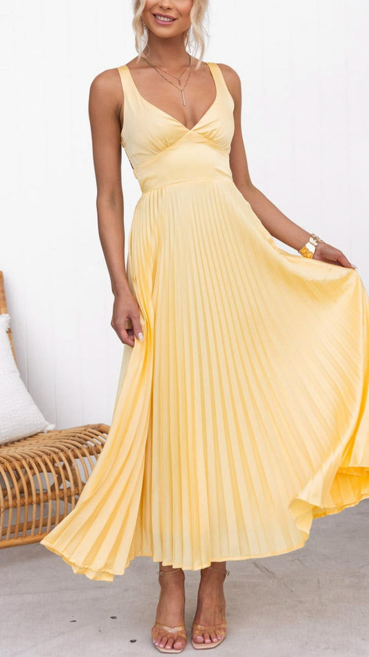 Pleated Sweetheart Maxi Dress