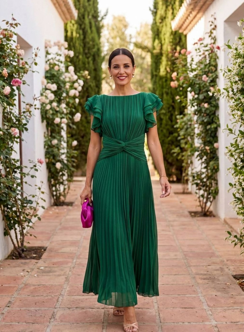 Short Sleeve Pleated Twist Front Maxi Dress