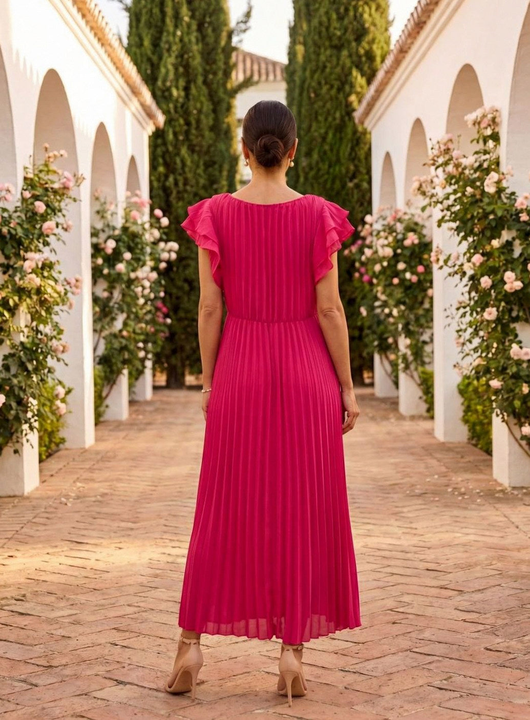 Short Sleeve Pleated Twist Front Maxi Dress