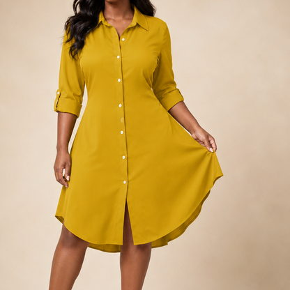 Poplin 3/4 Sleeve Midi Shirt Dress