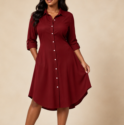 Poplin 3/4 Sleeve Midi Shirt Dress