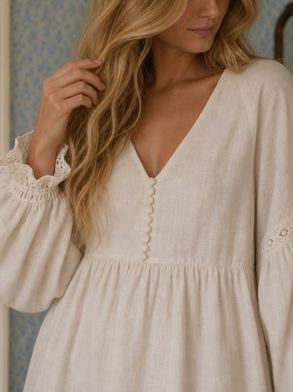Poplin Babydoll Long Sleeve Mini Dress