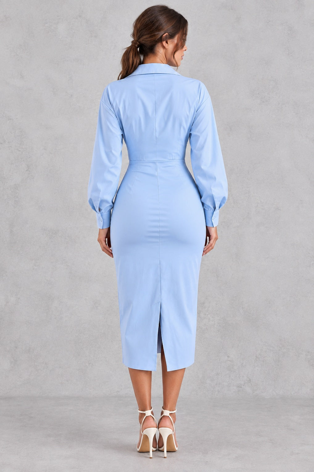 Poplin Long Sleeve Ruched Shirt Dress