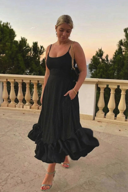 Poplin Scoop Neck Tiered Midi Dress