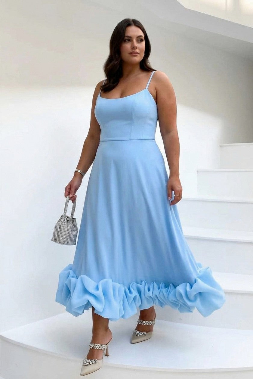 Poplin Scoop Neck Tiered Midi Dress