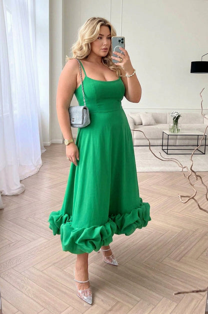 Poplin Scoop Neck Tiered Midi Dress
